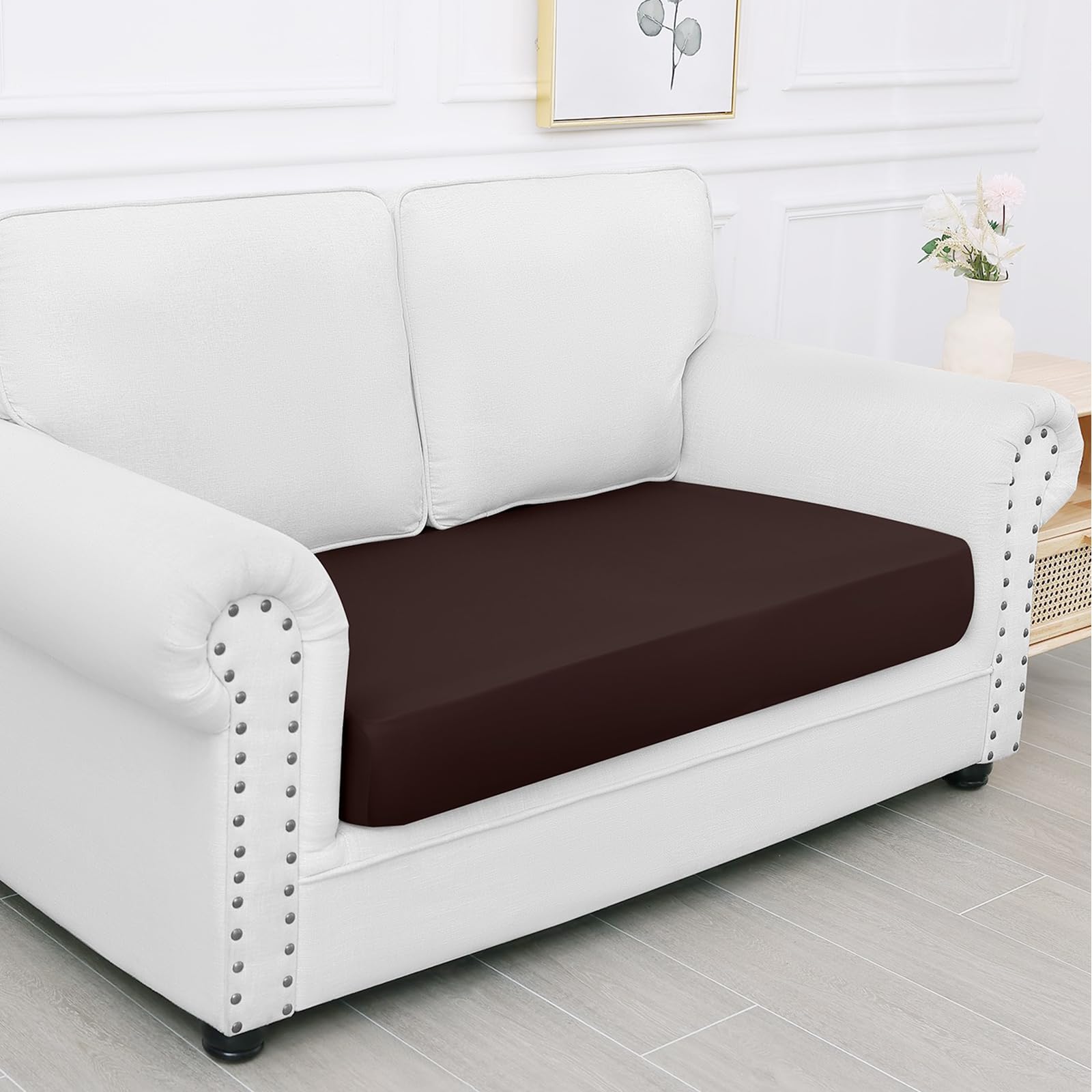 Smiry Waterproof Couch Cushion Covers, Stretch Washable Sofa Cushion Cover, Soft Sofa Slipcover Elastic Non-Slip Furniture Protector For Pets, Kid (Medium, Chocolate)